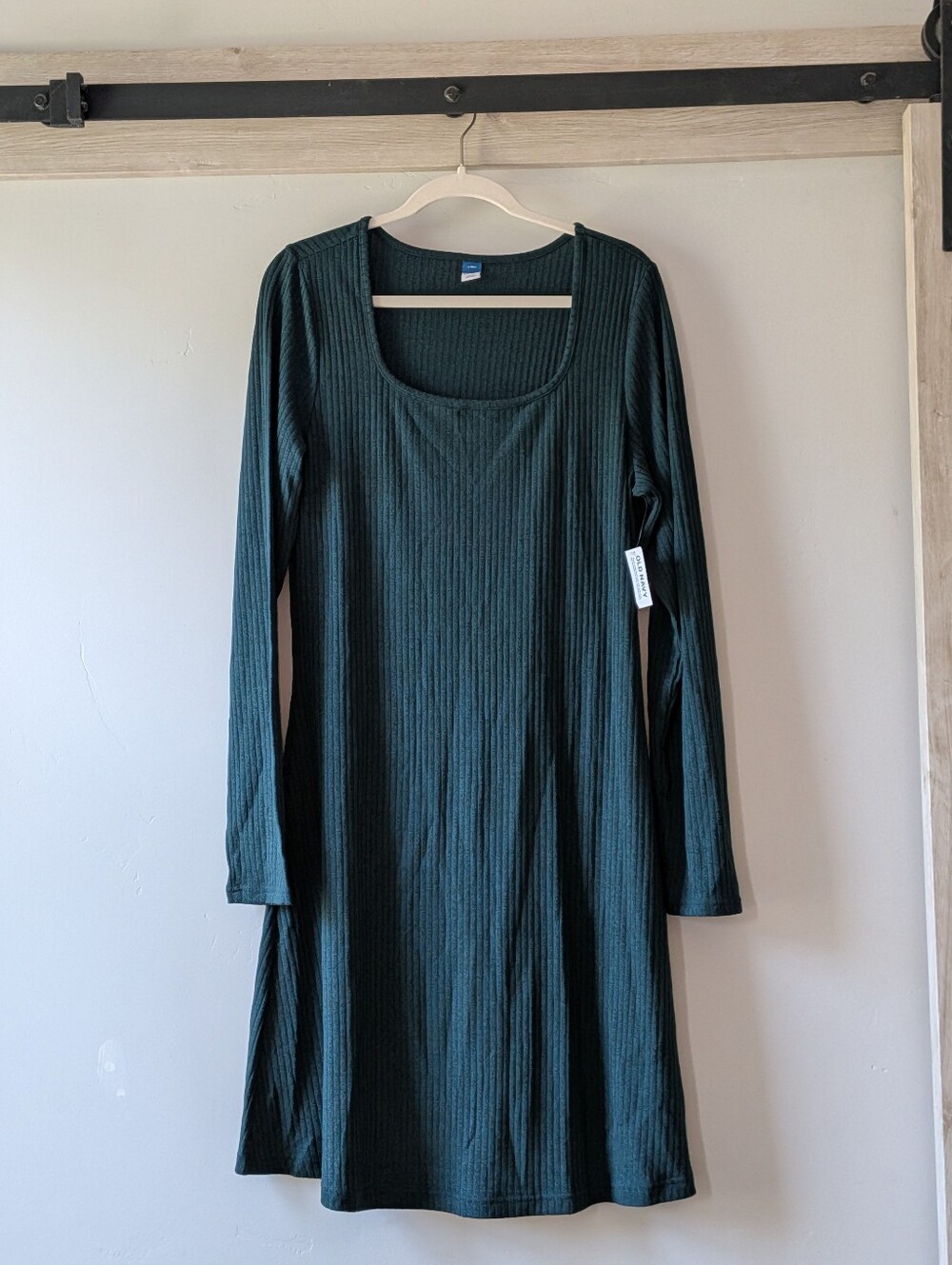 Old Navy Large Tall Dark Emerald Ribbed Long Sleeve Scoop Dress
